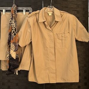 Women's Vintage John Meyer Khaki Shirt Pants Safari Outfit Scarf Sz 12 Good Cond